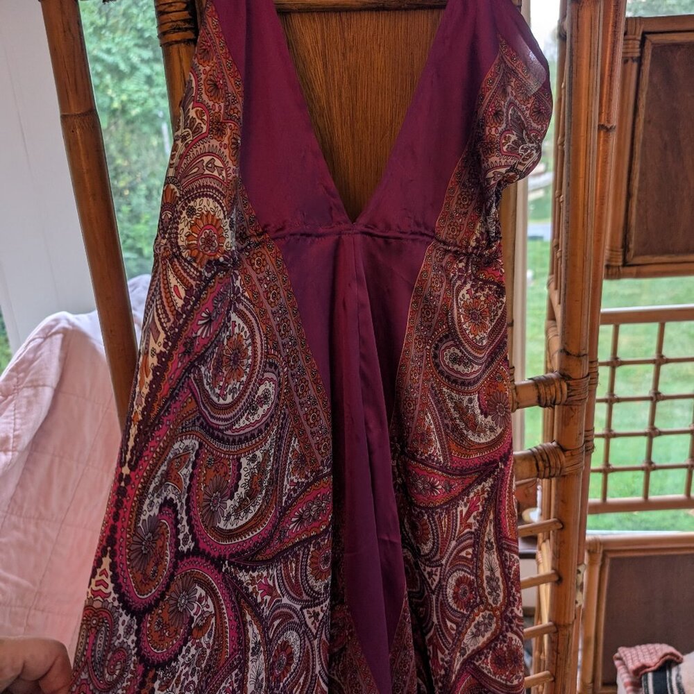 Merlot paisley silky adjustable festival sundress